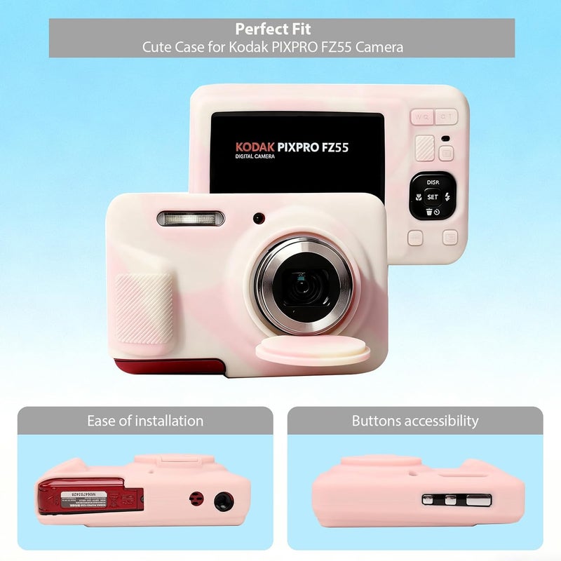 Frevyve Case for Kodak PIXPRO FZ55 Digital Camera Accessories, Soft Silicone Protective Case, Slim Fit Sleeve with Removable Lens Cover and Screen Protector, Lightweight, Anti-Scratch (Misty Pink) - Image 3